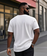 Men's Plus Size White Silhouette Eagle Print Henley Collar Button Short Sleeve Tee